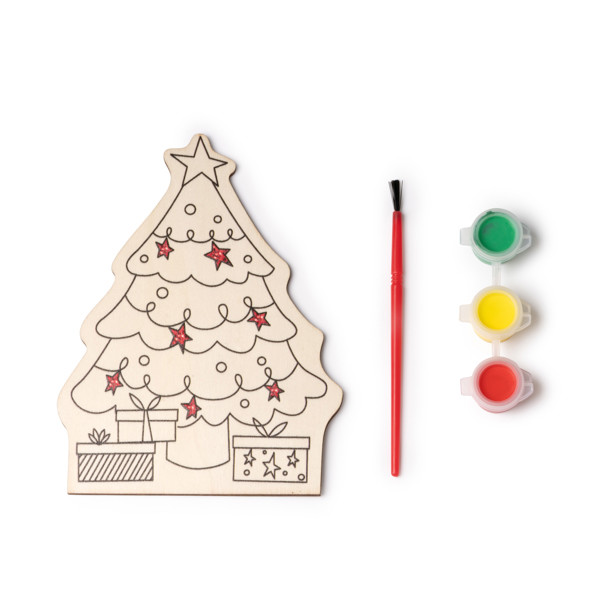Personalised Christmas painting set for kids wooden tree design with brush and paints