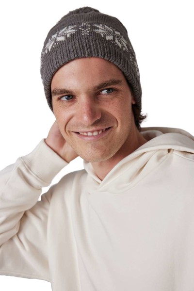 Fair Isle Knit Beanie - Steel Grey