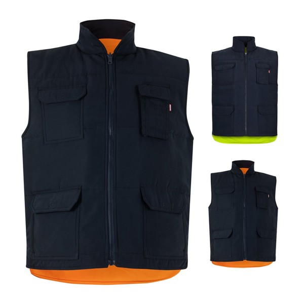 VL DIANA. Colete acolchoado (220g/m²), reversível e multibolsos, em poliéster (100%), com fecho de correr e puxador reversível - Amarelo / 2XL