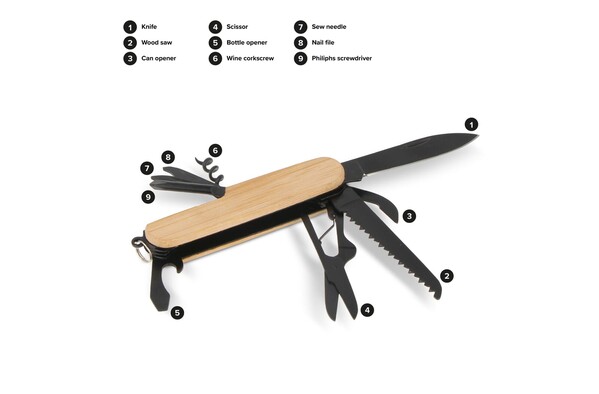 Multi-Tool-Bambus 9 Funktionen - Schwarz