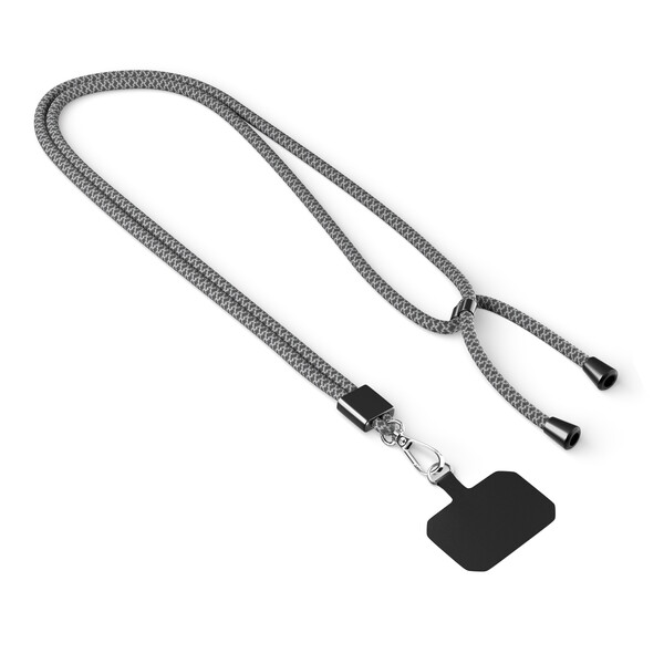 Handykette, trendige 2-tone Kordel mit Universal-Halter aus Polyester - Kühles Grau 6c / Schwarz / Schwarzer Zubehör