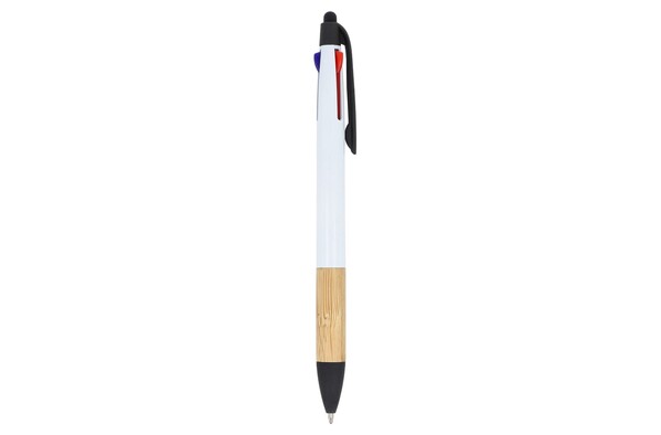 3-colour pen with bamboo grip - White