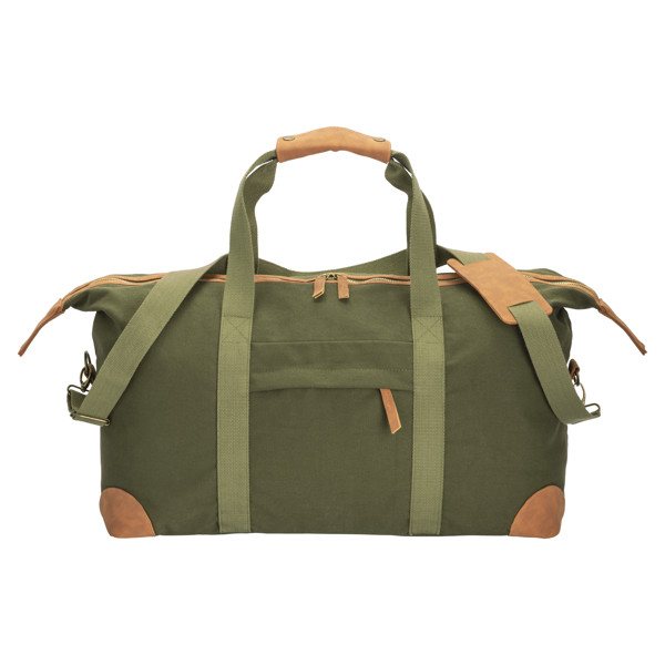 Recycled Canvas Duffle Bag. Adjustable And Removable Shoulder Strap With Metal Buckles - Dark Green