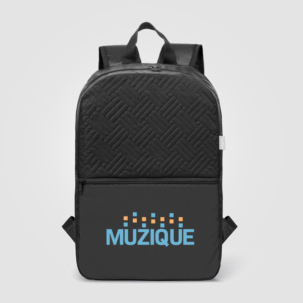 Sora Recycled 210D Polyester Quilted Backpack - 13L - Black / Heat transfer