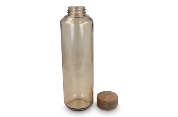 Bouteille d'eau en verre recyclé InSideOut ReuuZ avec bouchon en bois 650 ml - Transparent / Marron
