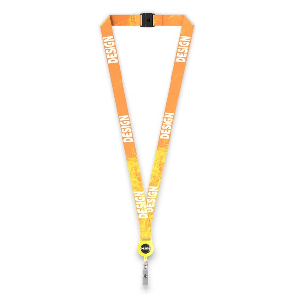 Polyester Sublimation Lanyard mit Ausweishalter - Full Color / Sonnenblumengelb / 20mm Breite / Sicherheitsverschluss