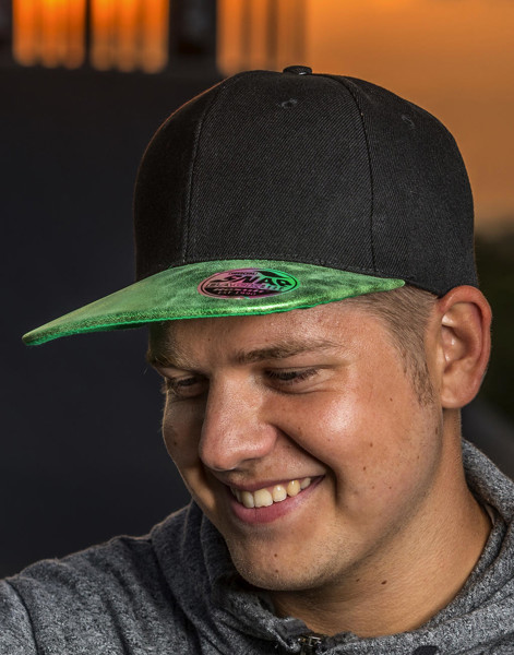 Bronx Glitter Flat Peak Snapback Cap - Black / Silver / ONE SIZE