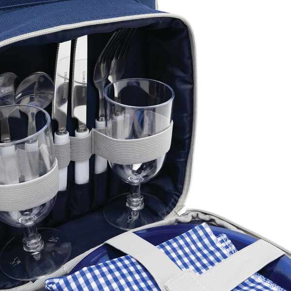 Picnic backpack for 2 persons OUTSIDE - blue / grey