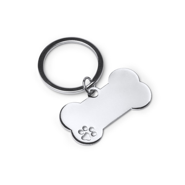 Llavero personalizado de metal con forma de hueso para mascotas