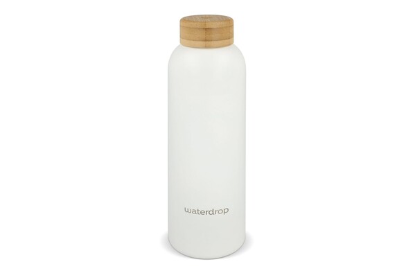 Waterdrop Stainless Steel Bottle with Bamboo Cap 600ml - White