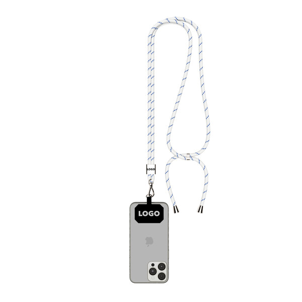 Cordão cruzado para telemóvel em poliéster de 2 tons - Branco / Dark Azure Blue / Acessórios prateados