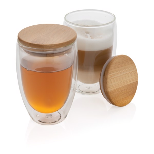 XD - Double wall borosilicate glass with bamboo lid 350ml 2pc set