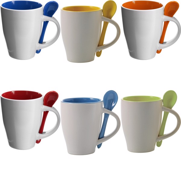 Ceramic mug with spoon - Orange