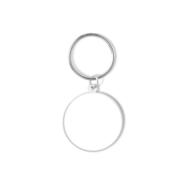 Porta-chaves em aço inoxidável reciclado de forma personalizada com doming a cores - 40mm / M1 - Argola / Envolto em papel tissue