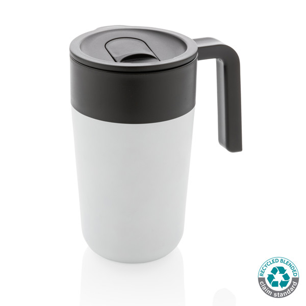 GRS Recycled PP and SS mug with handle - White