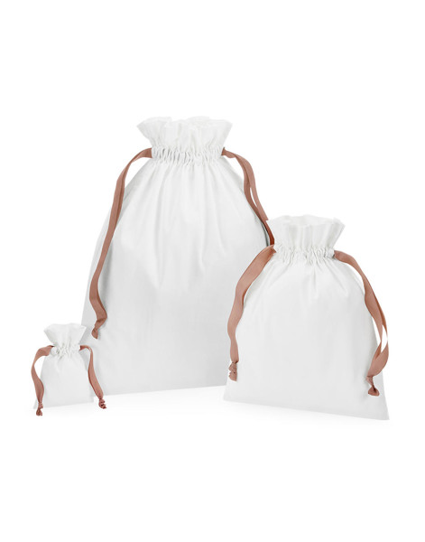 Cotton Gift Bag With Ribbon Drawstring - Soft White / Black / S