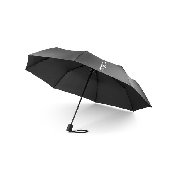 CIMONE. Guarda-chuva em poliéster reciclado (100% rPET) 190T pongee dobrável com abertura automática - Preto