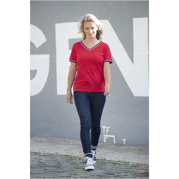 Camiseta de pico punto piqué para mujer "Elbert" - Rojo / Azul Marino / Blanco / XL