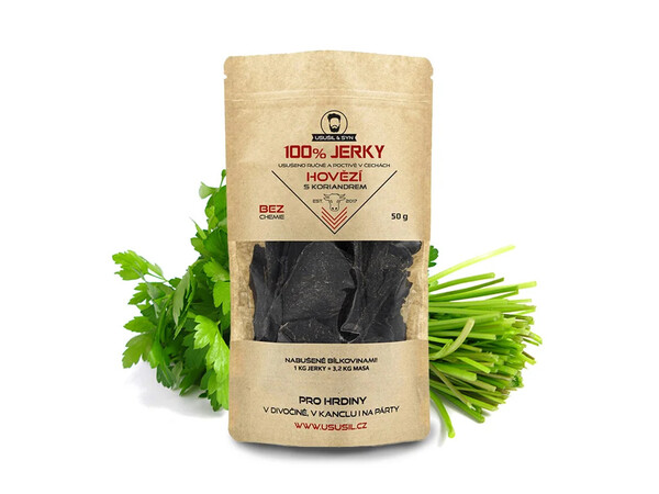 100% JERKY  Hovädzie sušené mäsos koriandrom