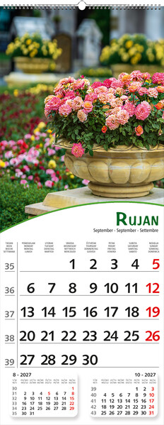 Uski zidni kalendar – Pogled s cvijećem