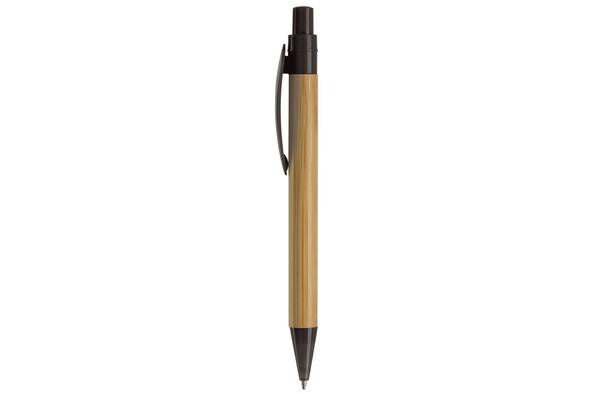 Bamboo pen with plastic leafclip - Black