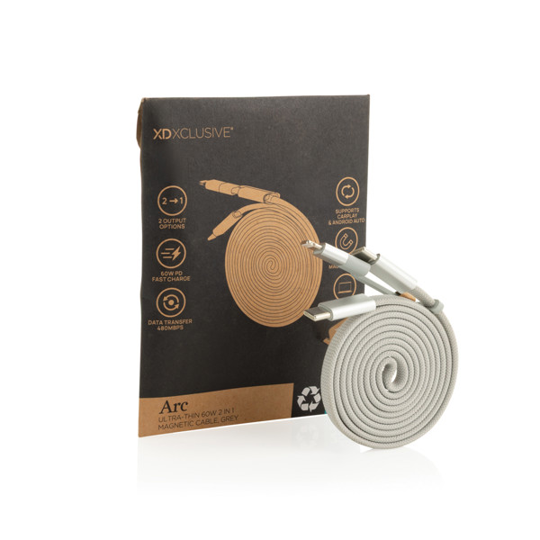 Arc RCS recycled Ultra-thin 60W 2 in 1 magnetic cable - Grey