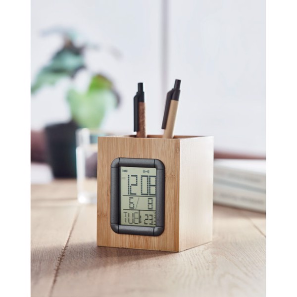 MB - Bamboo pen holder and LCD clock Manila