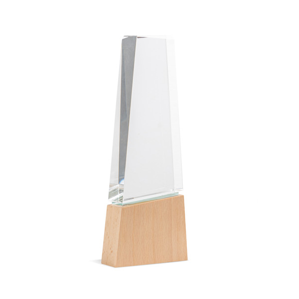 Troféu Prisma Em Madeira E Vidro, Caixa De Oferta - Castanho Claro