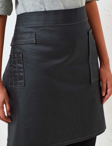 'Division' Waxed Look Denim Waist Apron - Black Denim