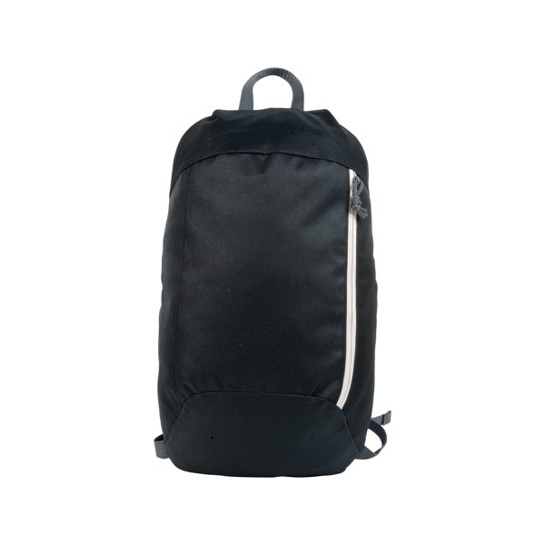 Black 600D Polyester Backpack With 2 Pockets And Coloured Zips. Padded Straps And Back - White
