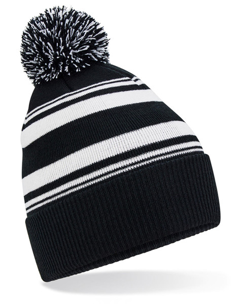 Striped Fan Beanie - Black / White / ONE SIZE