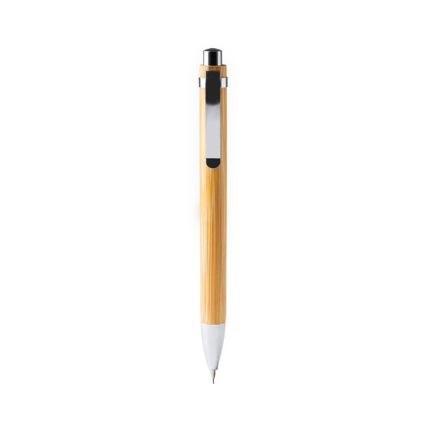 Personalised bamboo ballpoint pen and mechanical pencil set with metallic details