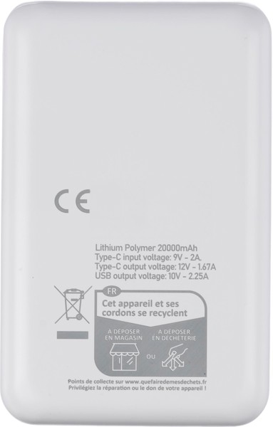 Gerecyclede ABS-powerbank Rayen - wit