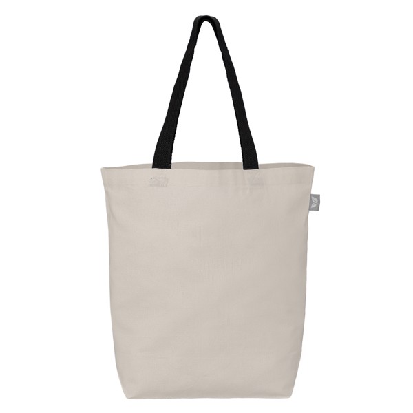 Tonga Recycled 5 oz Cotton Coloured Handle Shopping Tote Bag - 11L - Black / Heat transfer