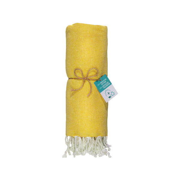 Recycled Cotton Fringed Beach Towel, Size 90X170 Cm - Yellow