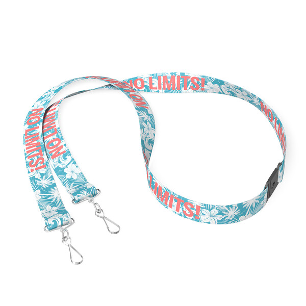 Polyester sublimation lanyard with 2 clips - 10mm width / J-hook / Safety breakaway