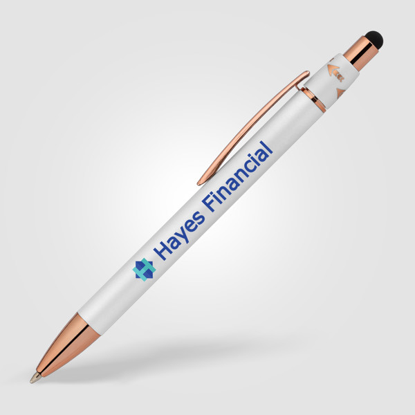 Orbit Spinner Metal Pen w/Stylus - White / 4 Colour inkjet