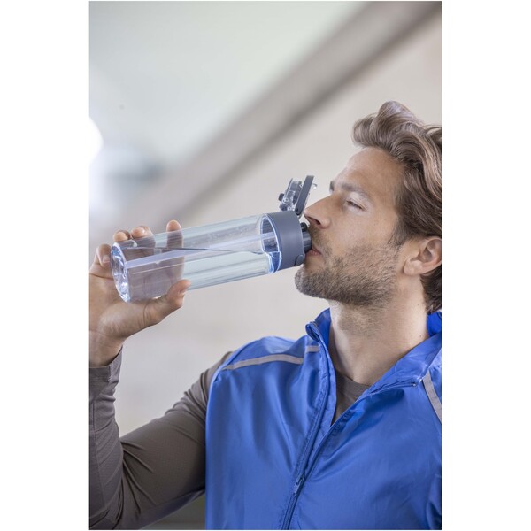 Theron 700 ml RCS recycled plastic water bottle with dual function lid and flip straw - Transparent Clear