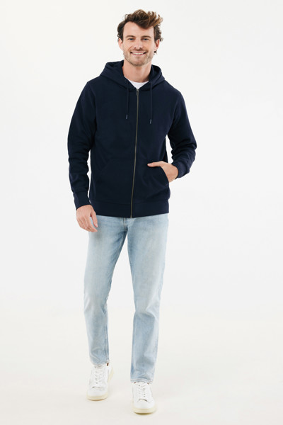 Mikina na zip s kapucí IQONIQ Abisko z recykl. bavlny - Námořní Modř / 5XL