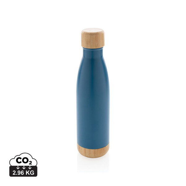 Bouteille isotherme en acier avec finition bambou - Bleu