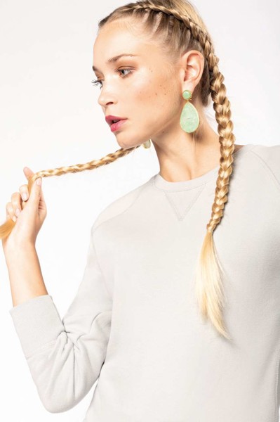 Ladies’ Organic Cotton Crew Neck Raglan Sleeve Sweatshirt - Snow Grey / S