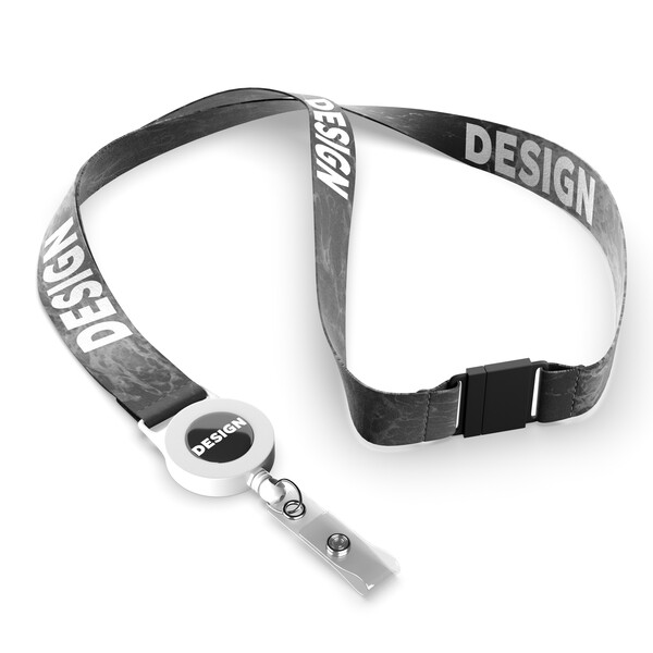 Polyester sublimation badge reel lanyard - White / 20mm width / Safety breakaway