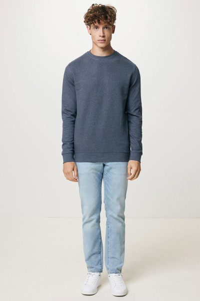 Pull à col rond en coton recyclé non teinté Iqoniq Denali - Heather Navy / XXL