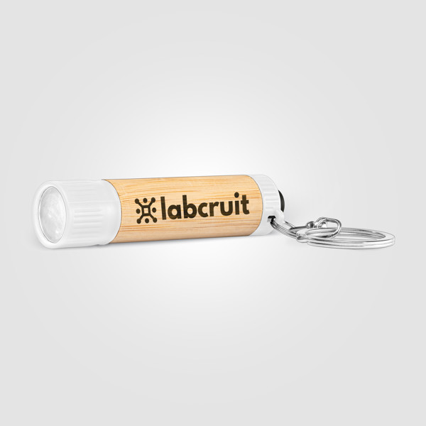 Bamboo LED Torch with Keyring - White / Laser