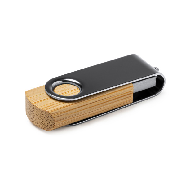 Personalised bamboo USB flash drive 16 GB with metal rotating clip