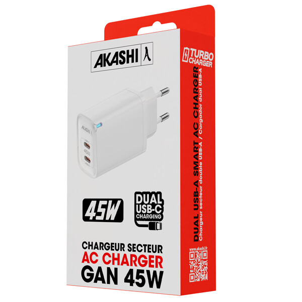 TSUKI - CHARGEUR SECTEUR GaN 45W 2 USB TYPE-C - BLANC