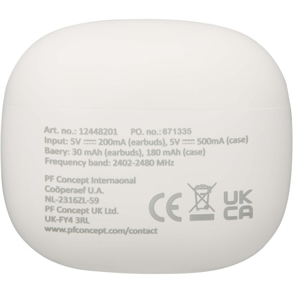 Alterf True Wireless Bluetooth® Headset aus recyceltem Kunststoff mit Silikon-Ohrstöpseln - weiss