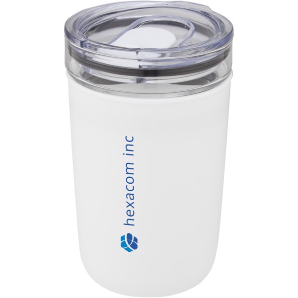 Copo térmico de vidro de 420 ml com parede exterior de plástico reciclado "Bello" - Branco