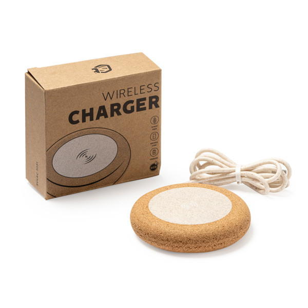 Cargador inalámbrico personalizado de corcho y fibra de trigo 15W