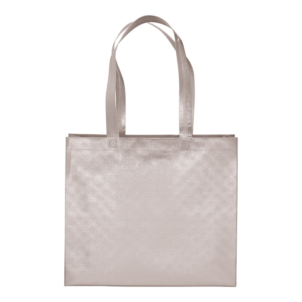 Laminated Non Woven Thermowelded Shopping Bag, Long Handles And Gusset - Silver